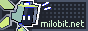 An 88x31 button. On the left is milobyte's oc, caroline, blinking. On the right, there is text that reads 